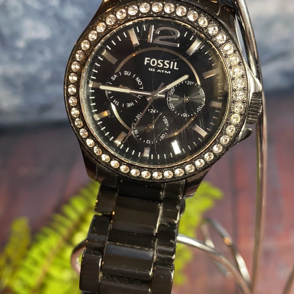 Fossil gunmetal hue watch with crystal embellishments - Picture 3 of 8